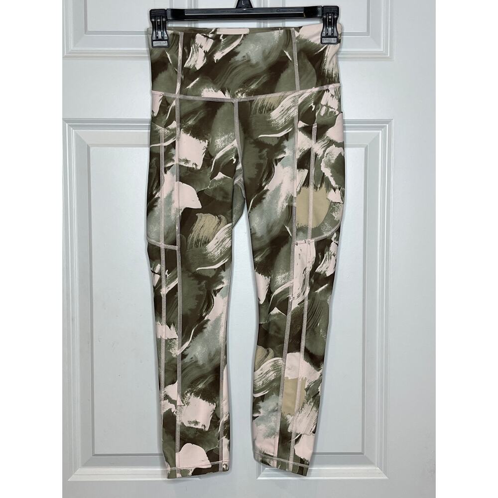 Athleta Ultimate Stash II Capri Leggings XS Green Cream Pink Patterned - Picture 2 of 9